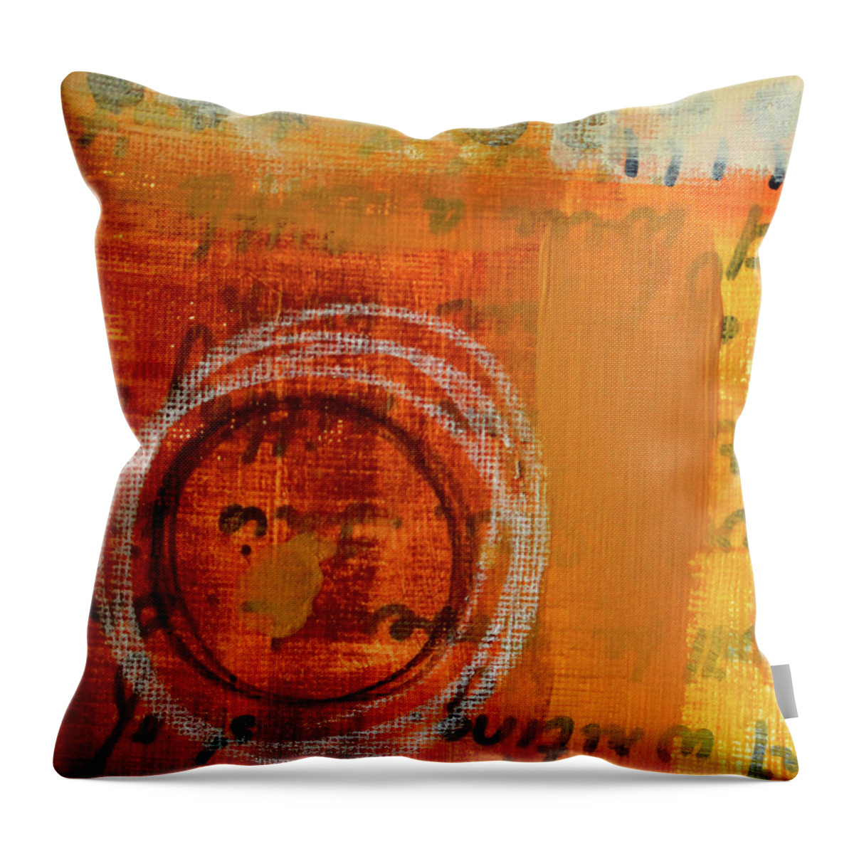 Gold Abstract Painting Throw Pillow featuring the painting Golden Marks 11 by Nancy Merkle