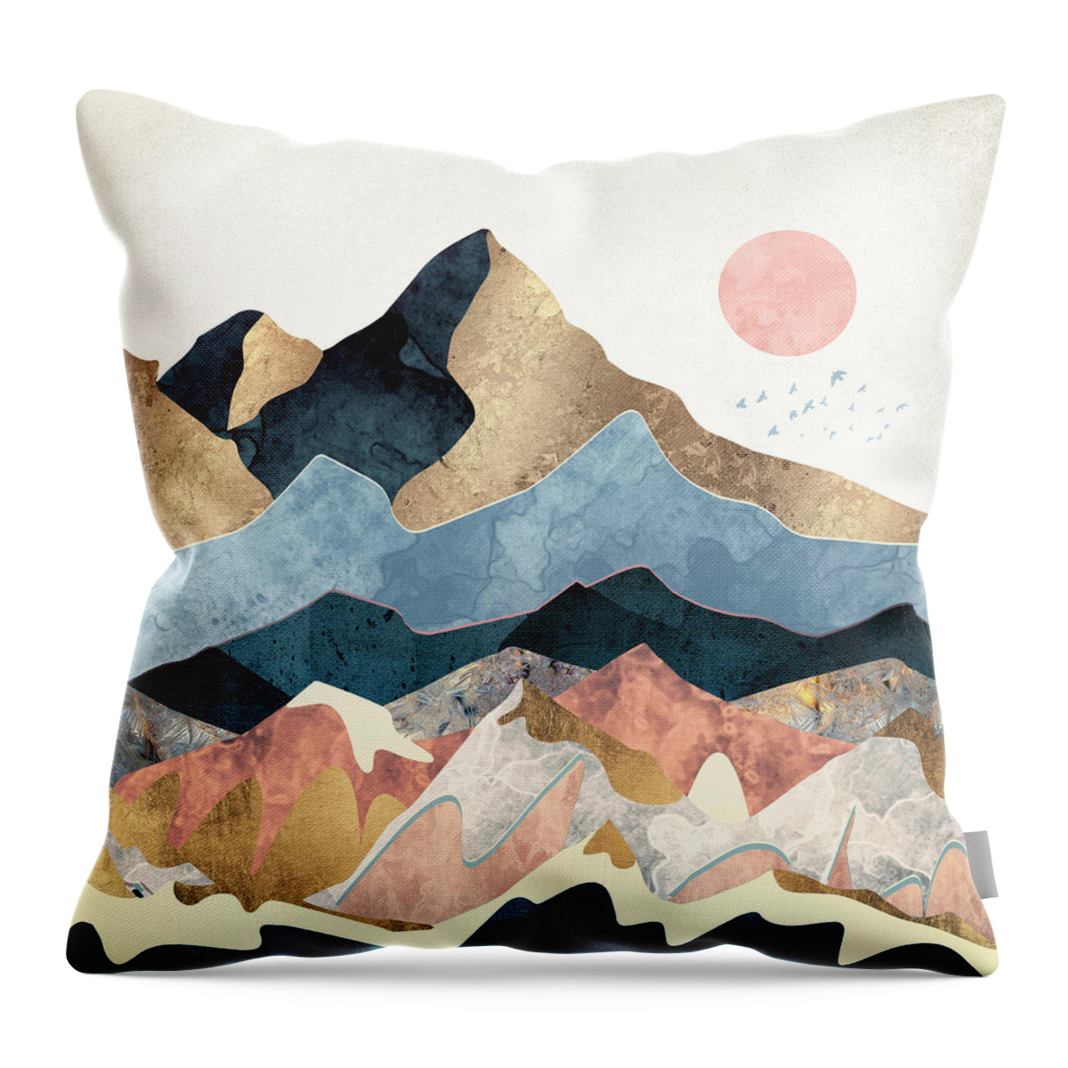 Gold Throw Pillow featuring the digital art Golden Peaks by Spacefrog Designs