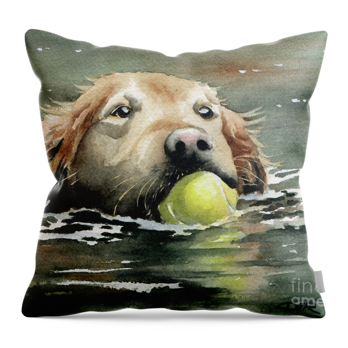 Golden Throw Pillow featuring the painting Golden Retriever Swimming by David Rogers
