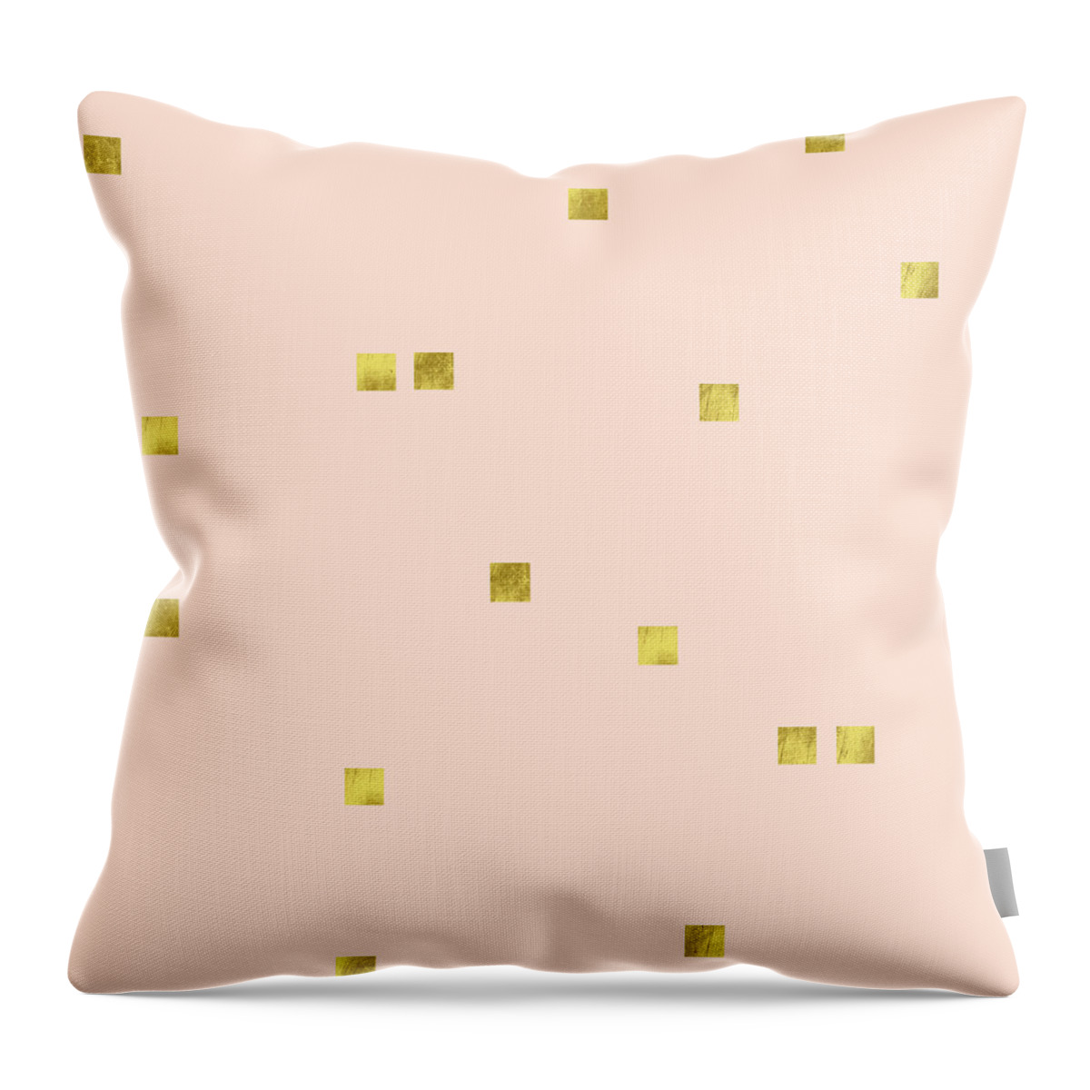 Minimalist Throw Pillow featuring the digital art Golden scattered confetti pattern, baby pink background by Tina Lavoie