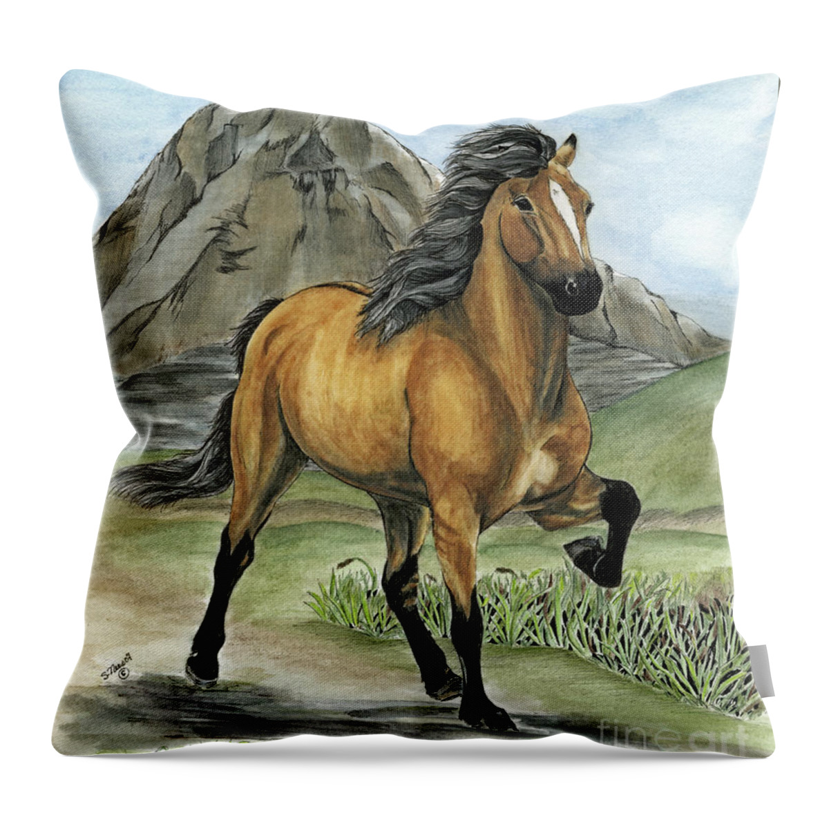 Icelandic Horse Throw Pillow featuring the painting Golden Tolt Icelandic Horse by Shari Nees
