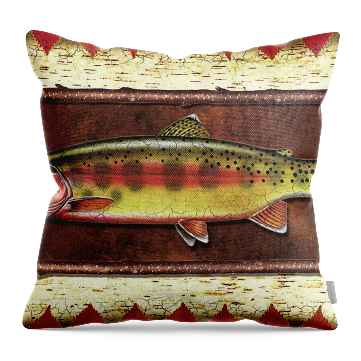 Trout Throw Pillow featuring the painting Golden Trout Lodge by JQ Licensing