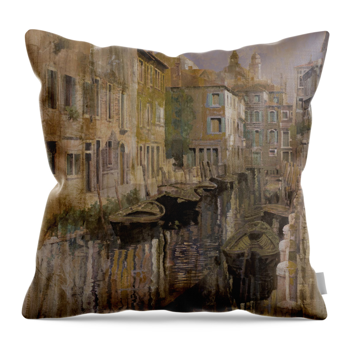 Venice Throw Pillow featuring the painting Golden Venice by Guido Borelli
