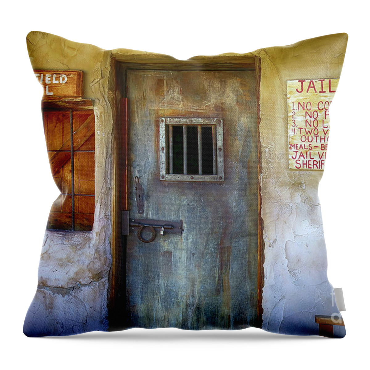 Ghost Town Throw Pillow featuring the photograph Goldfield Ghost Town Jail by Teresa Zieba