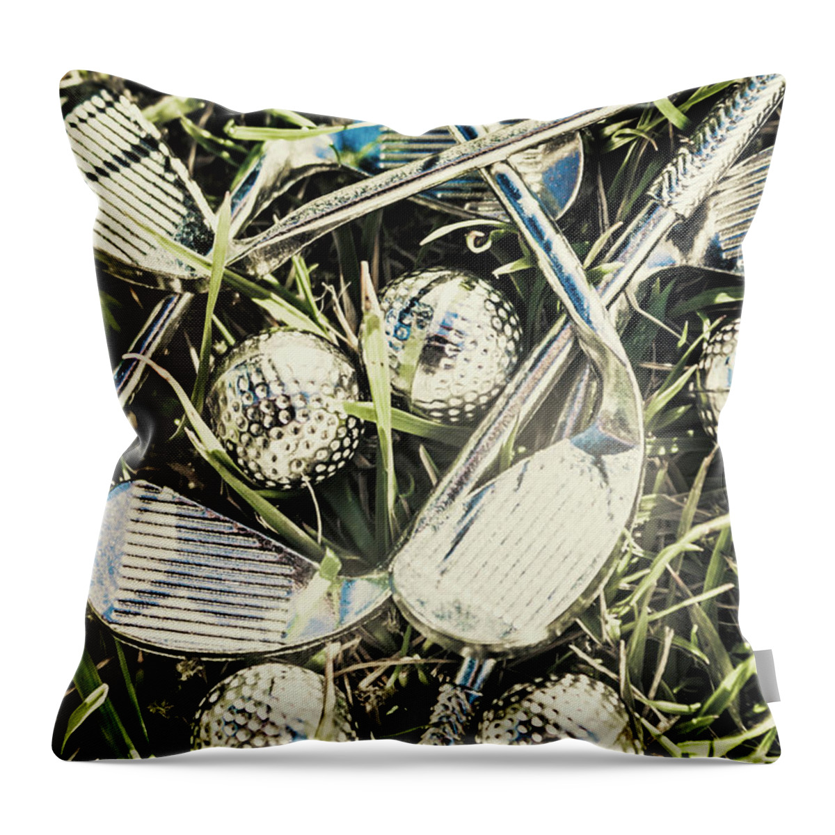 Golfclub Throw Pillow featuring the photograph Golf chrome by Jorgo Photography