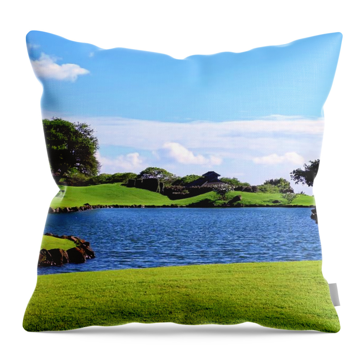 Golf Course Throw Pillow featuring the photograph Golf Course Lake in Maui by Kirsten Giving
