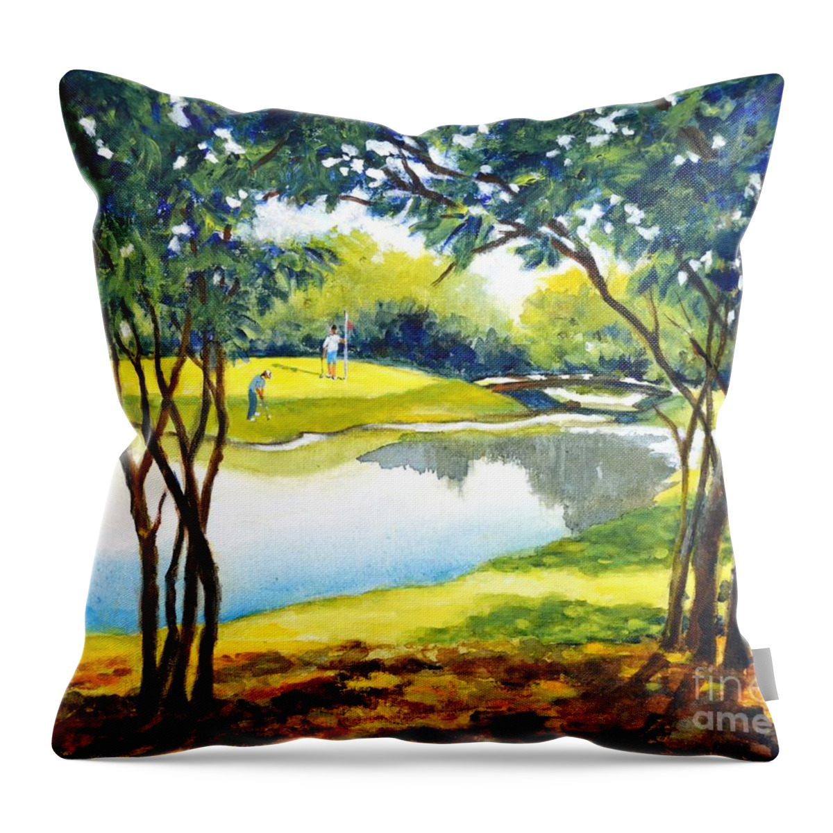 Golf Throw Pillow featuring the painting Golf haven by Betty M M Wong