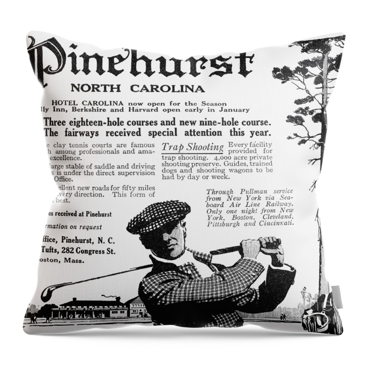1916 Throw Pillow featuring the drawing Pinehurst Ad, 1916 by Granger