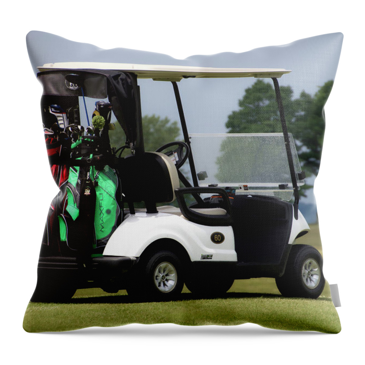 Tully New York Throw Pillow featuring the photograph Golfing Golf Cart 05 by Thomas Woolworth