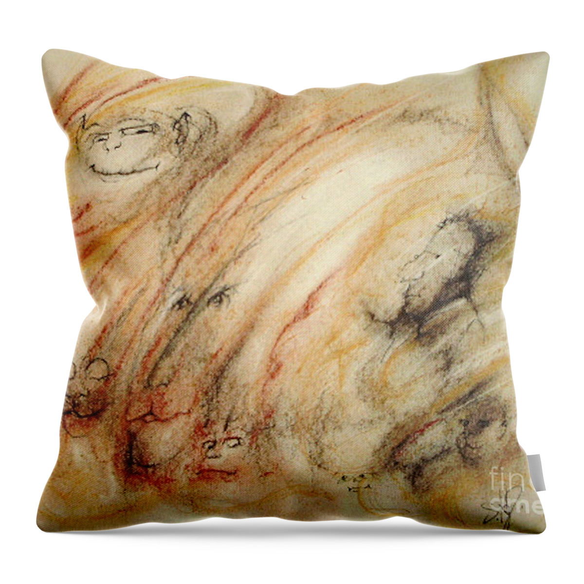 Surreal Throw Pillow featuring the drawing Gollum is Watching by Stephanie H Johnson