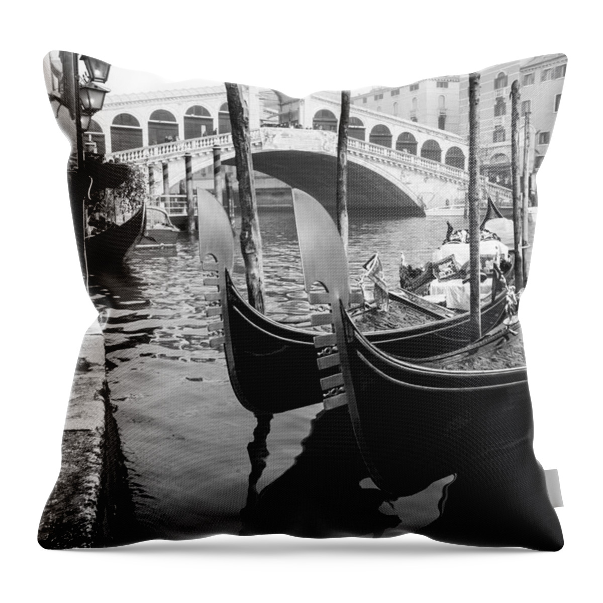Venezia Throw Pillow featuring the photograph Gondole at Rialto Bridge by Marco Missiaja