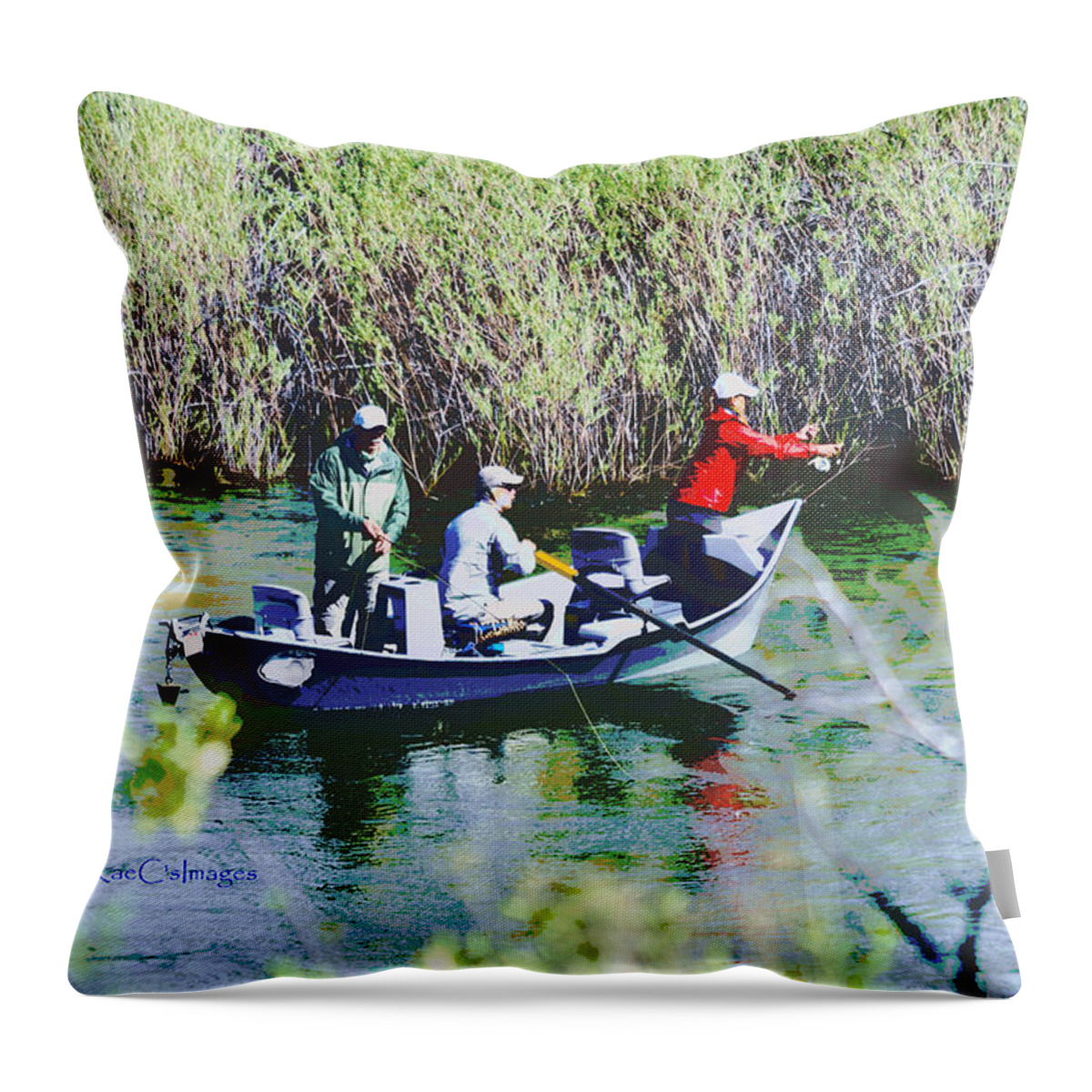 Fishing Throw Pillow featuring the mixed media Gone Fishin' by Kae Cheatham