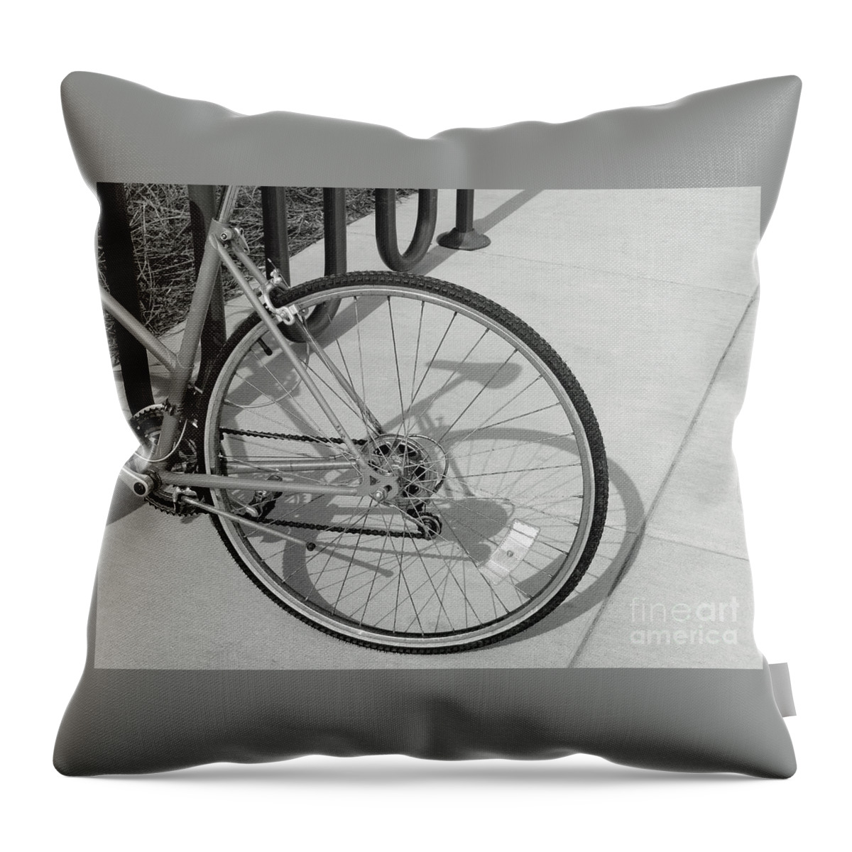 Bicycle Throw Pillow featuring the photograph Gone to Class - bw by Ann Horn