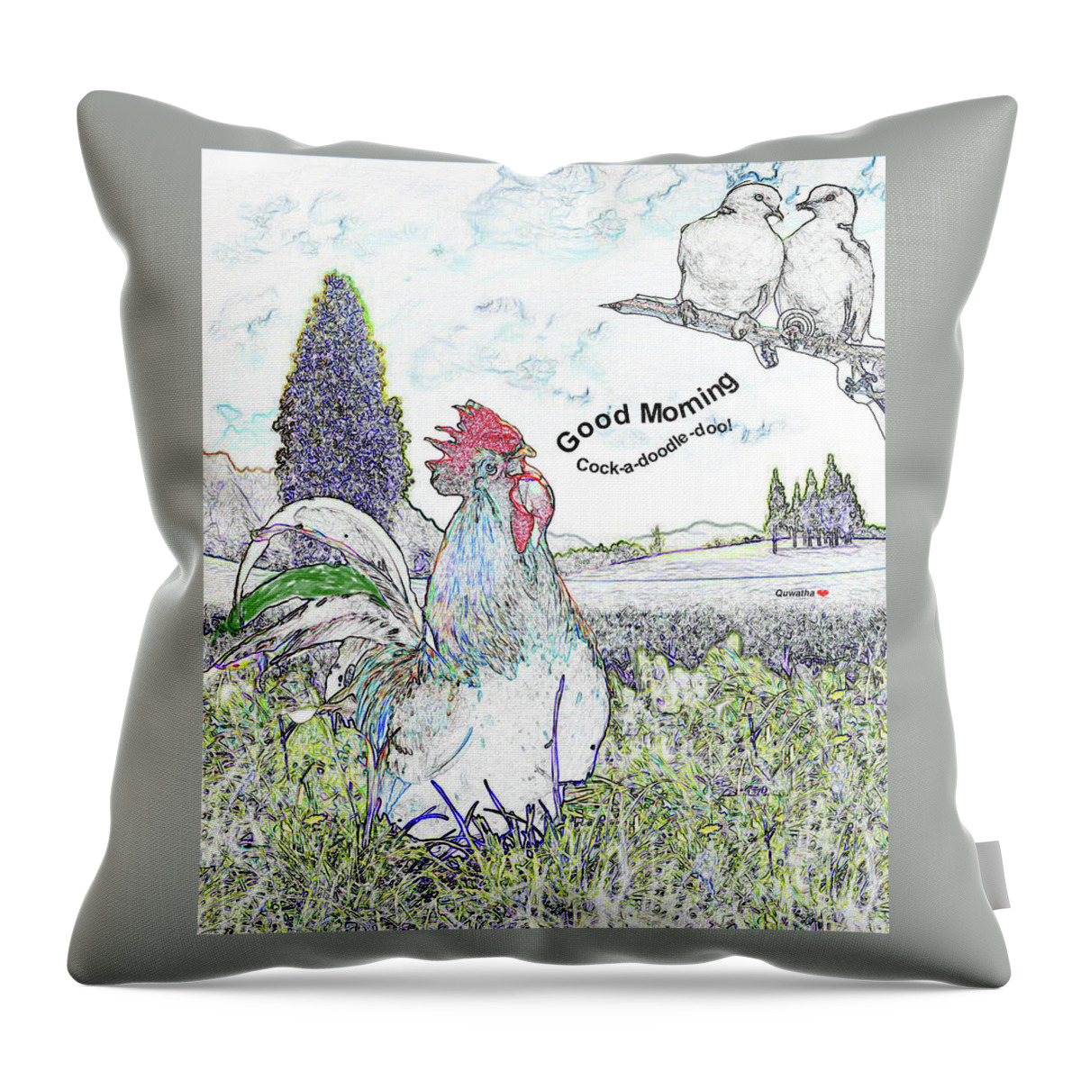 Rooster Throw Pillow featuring the drawing Good Morning by Quwatha Valentine