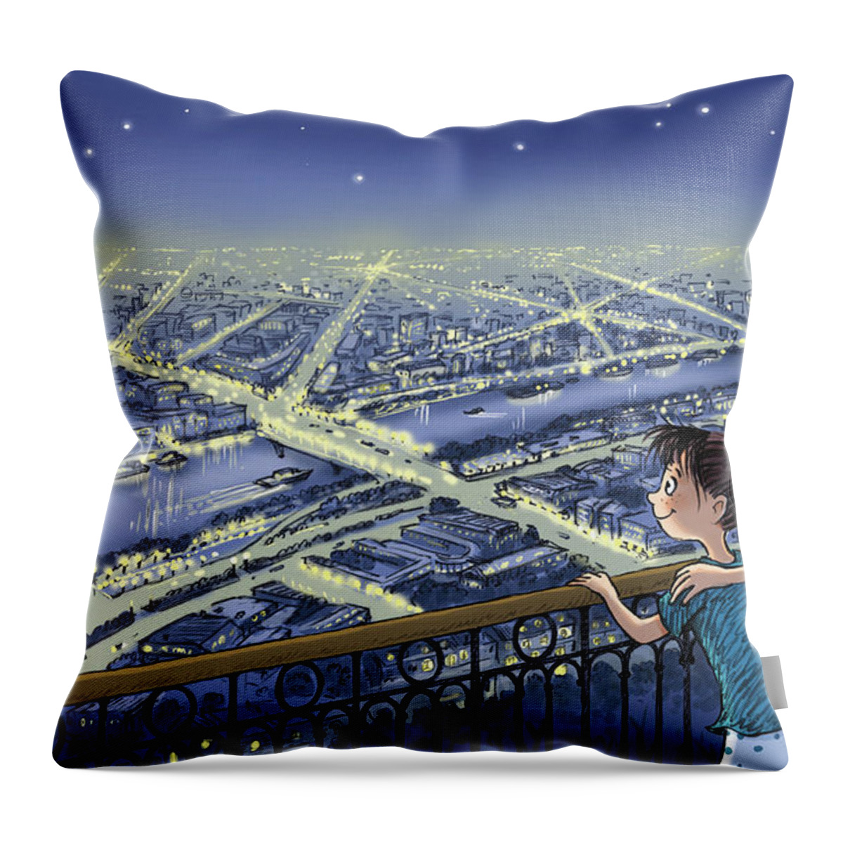 Paris Hop Throw Pillow featuring the digital art Good Night, Paris--No Text by Renee Andriani