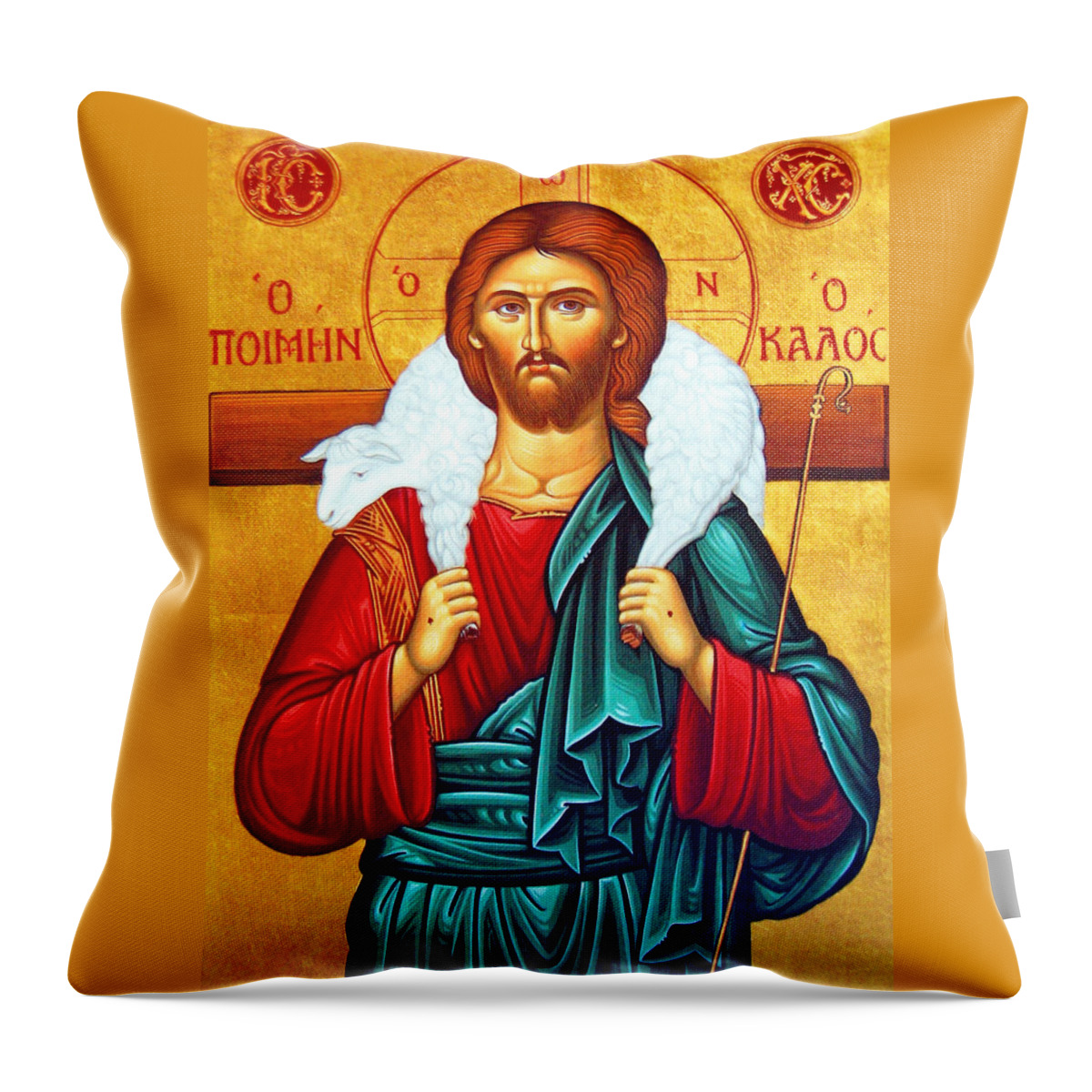 Jesus Throw Pillow featuring the painting Good Shepherd by Munir Alawi