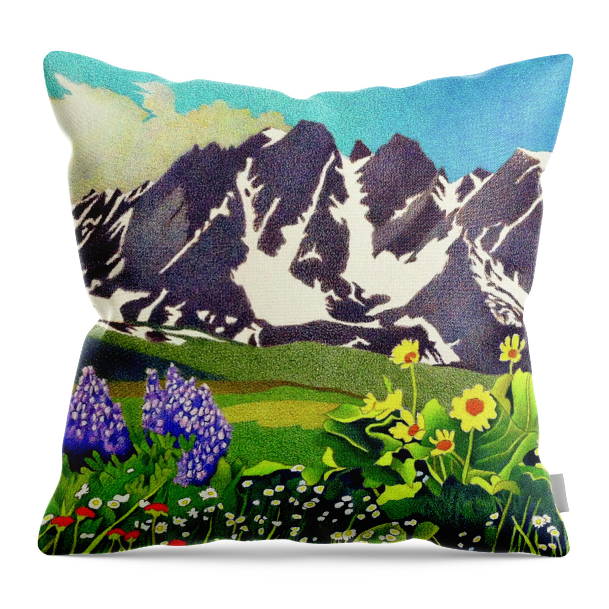 Art Throw Pillow featuring the drawing Gore Range Wildflowers by Dan Miller