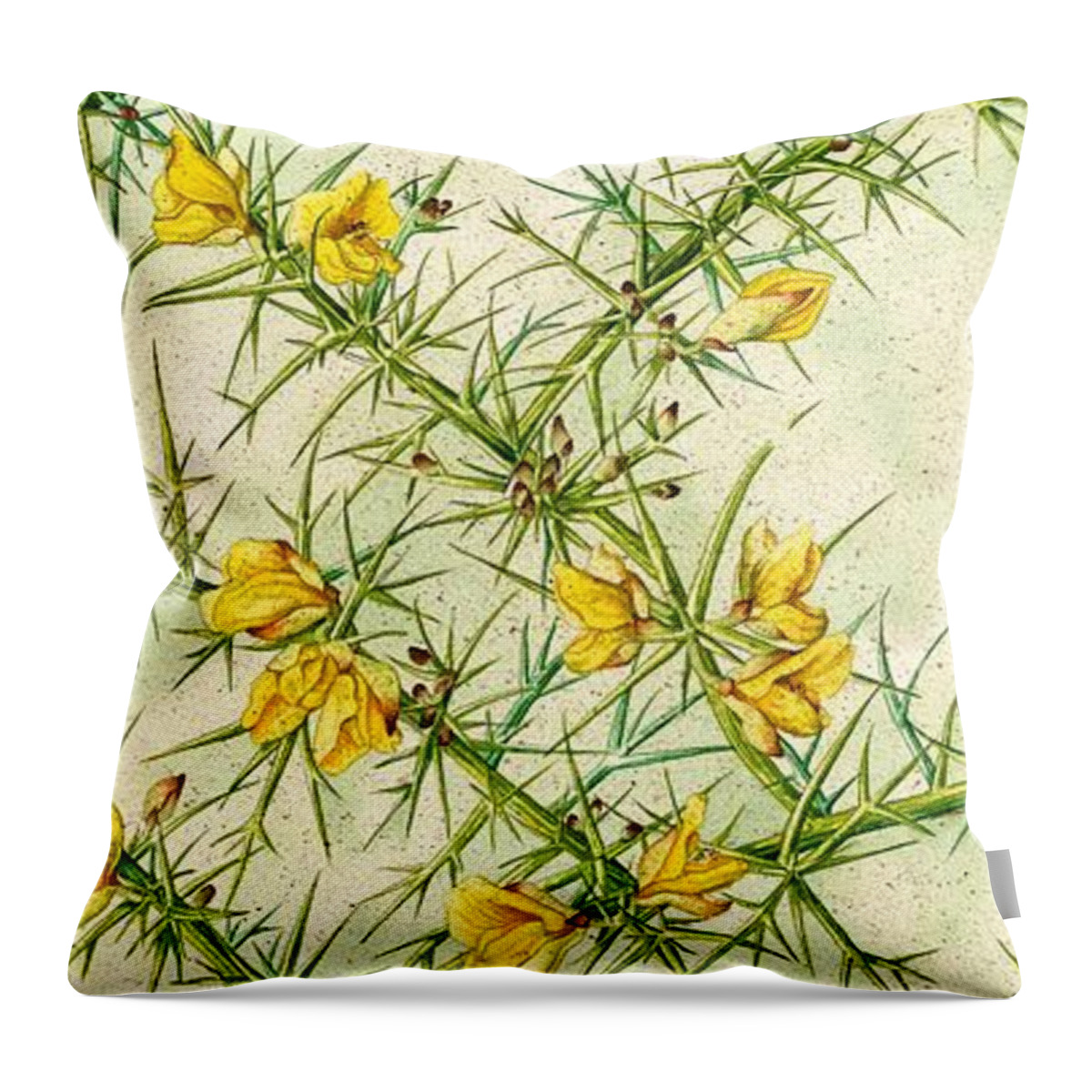 Gorse Throw Pillow featuring the painting Gorse Surface Pattern by Lynne Henderson