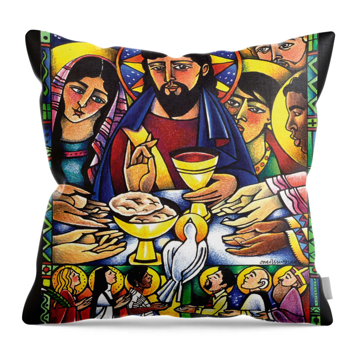 Gospel Feast Throw Pillow featuring the painting Gospel Feast - MMGOF by Br Mickey McGrath OSFS