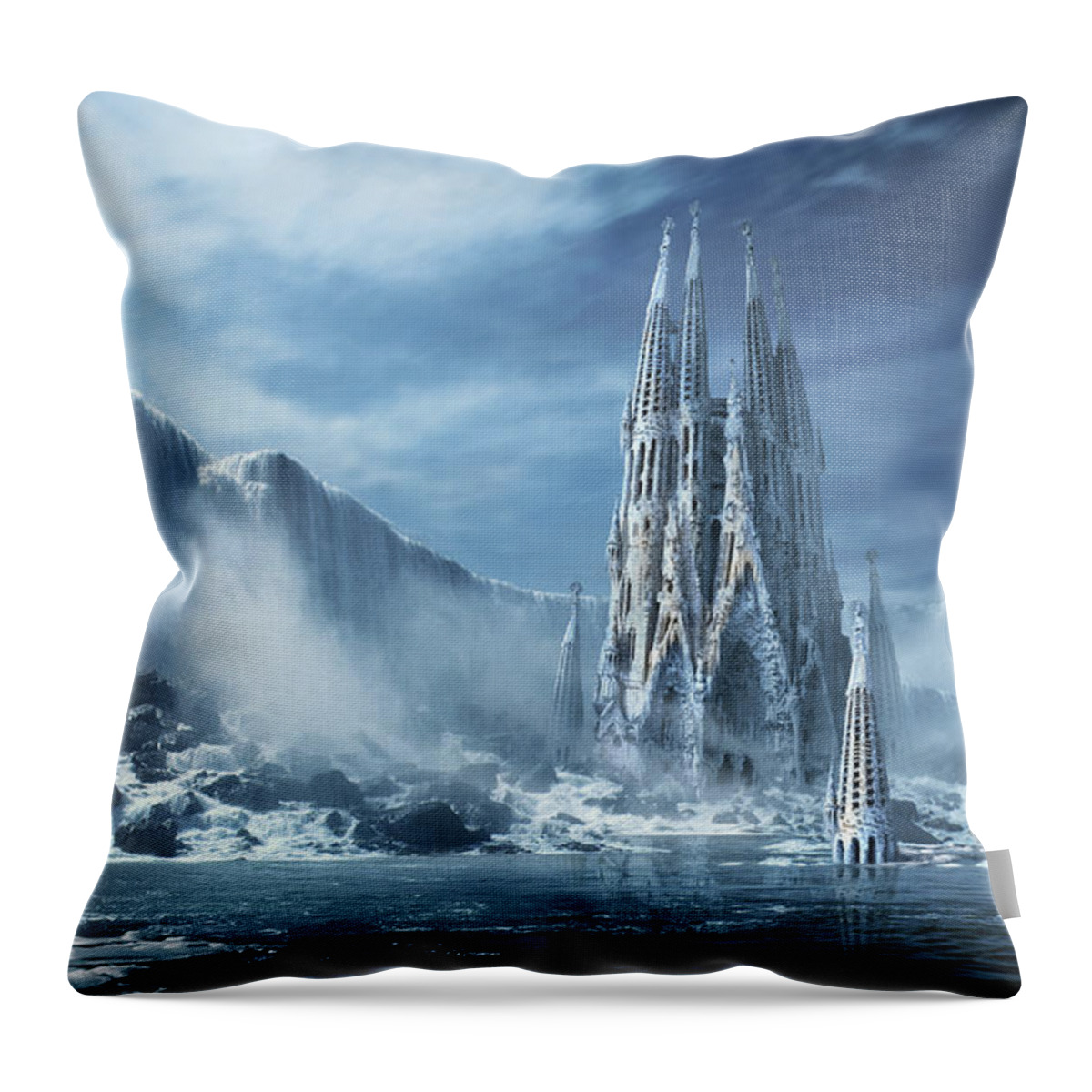 Gothic Art Fantasy Art Gothic Artwork Wallpaper Gallery Backgrounds Throw Pillow featuring the digital art Gothic fantasy or Expiatory temple by George Grie