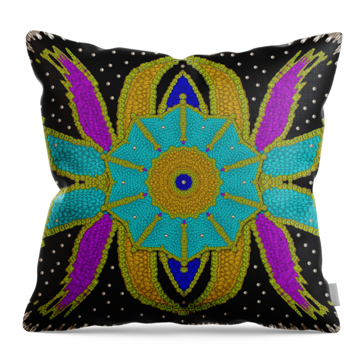 Space Throw Pillow featuring the mixed media Gothic Night In Rainbow dark sky by Pepita Selles