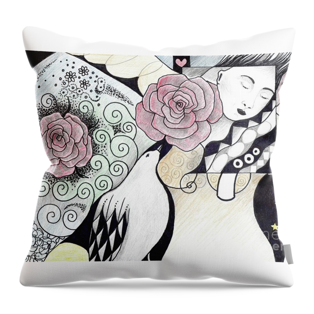 Woman Throw Pillow featuring the drawing Gracefully - In Color by Helena Tiainen