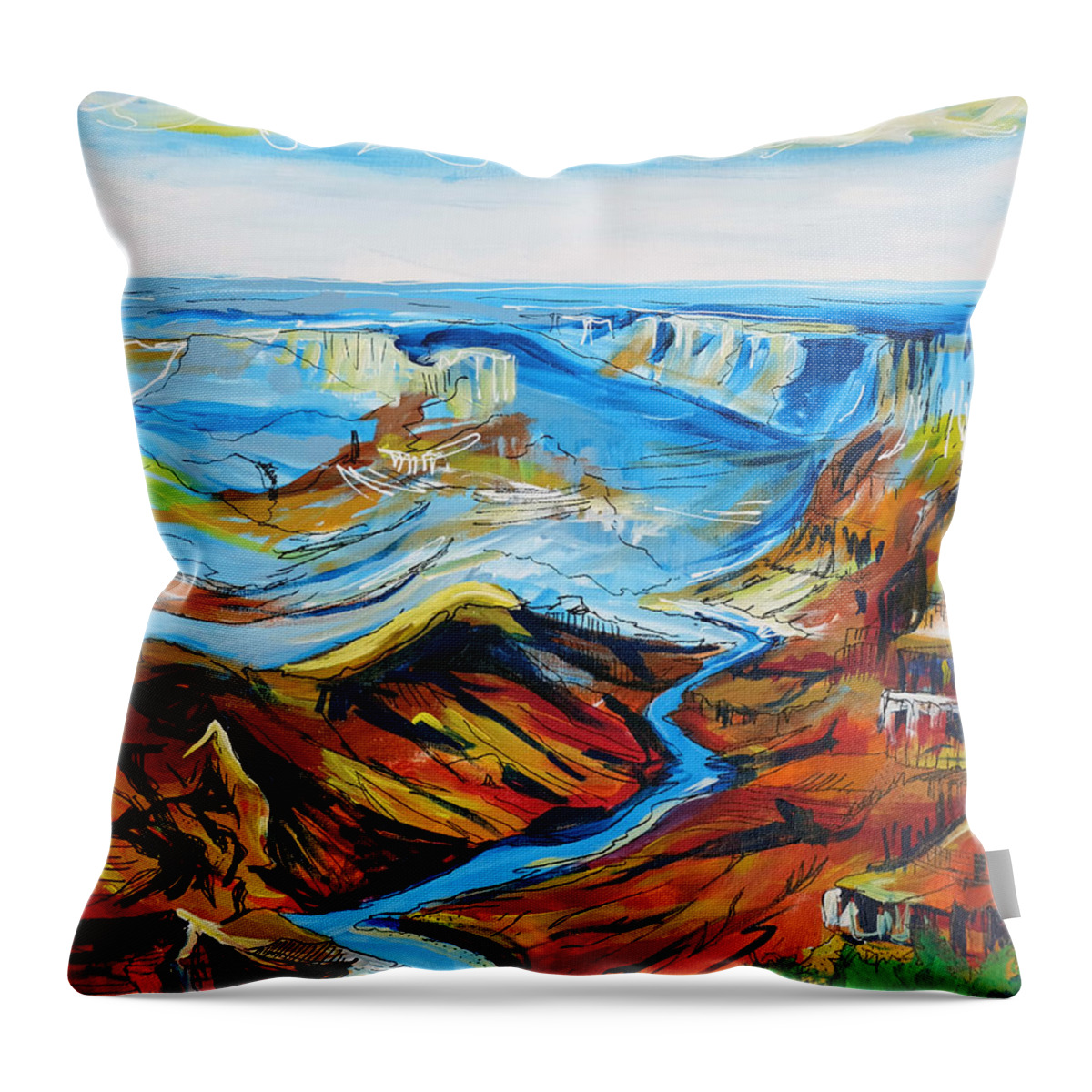 Grand Canyon Throw Pillow featuring the painting Grand Canyon III by Laura Hol Art