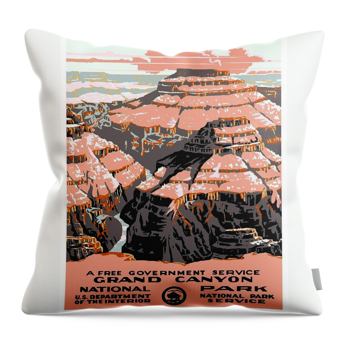 Grand Canyon Throw Pillow featuring the mixed media Grand Canyon - National Park - Colorado River - Retro travel Poster - Vintage Poster by Studio Grafiikka