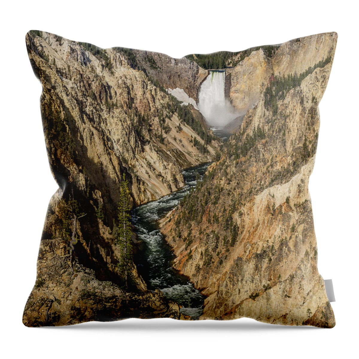 Yellowstone Throw Pillow featuring the photograph Grand Canyon of the Yellowstone and Yellowstone Falls by Greg Nyquist