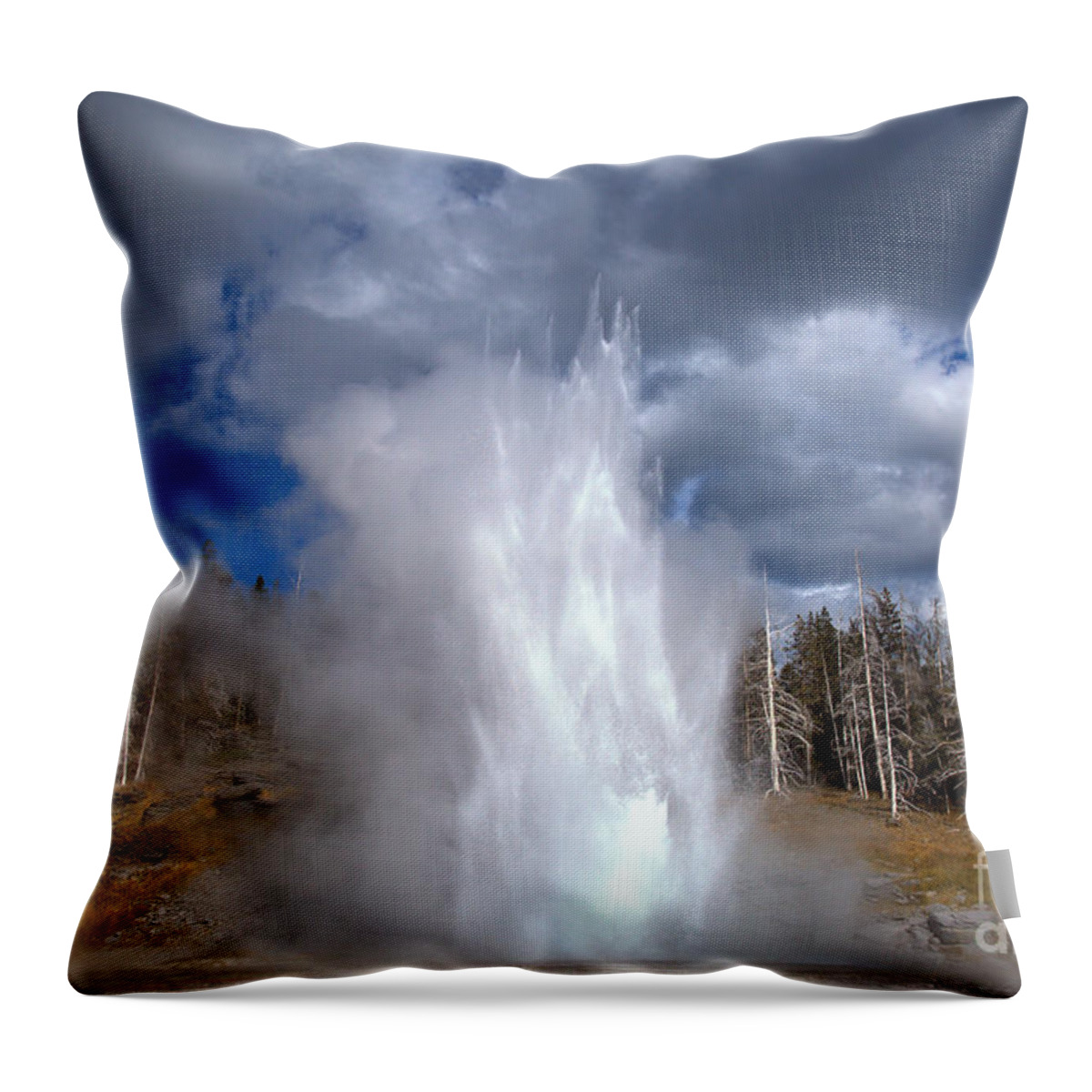 Grand Geyser Throw Pillow featuring the photograph Grand Geyser Explodes by Adam Jewell