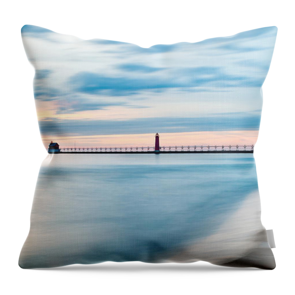Grand Haven Throw Pillow featuring the photograph Grand Haven Pier - Smooth Waters by Larry Carr