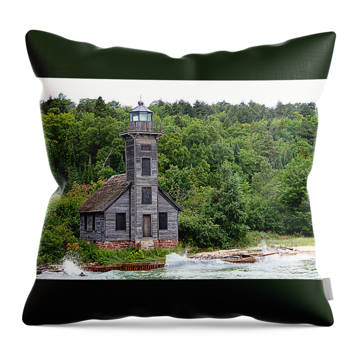 Grand Island East Channel Lighthouse Throw Pillow featuring the photograph Grand Island East Channel Lighthouse #6680 by Mark J Seefeldt
