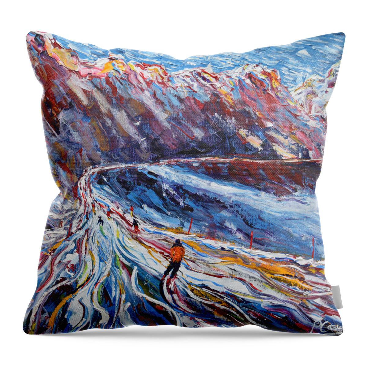 Les Arcs Throw Pillow featuring the painting Grand Renard by Pete Caswell