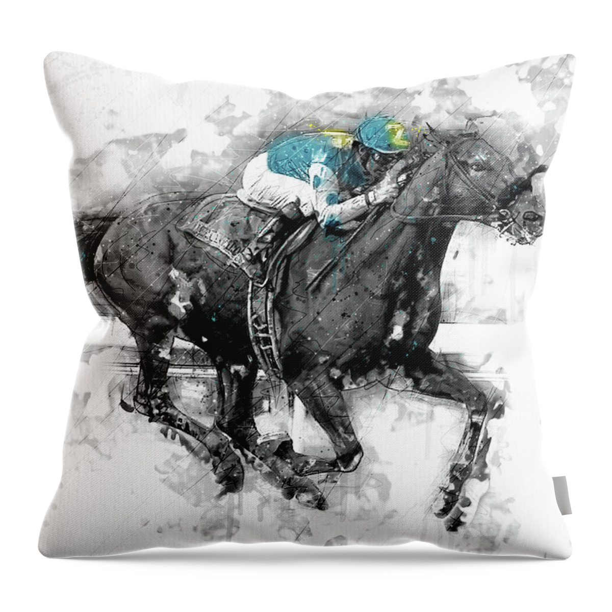 Horse Throw Pillow featuring the digital art American Pharoah Grand Slam 15 by Gary Bodnar