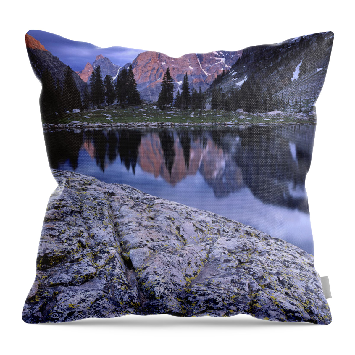 Grand Teton Throw Pillow featuring the photograph Grand Teton And Lake Solitude by Willard Clay