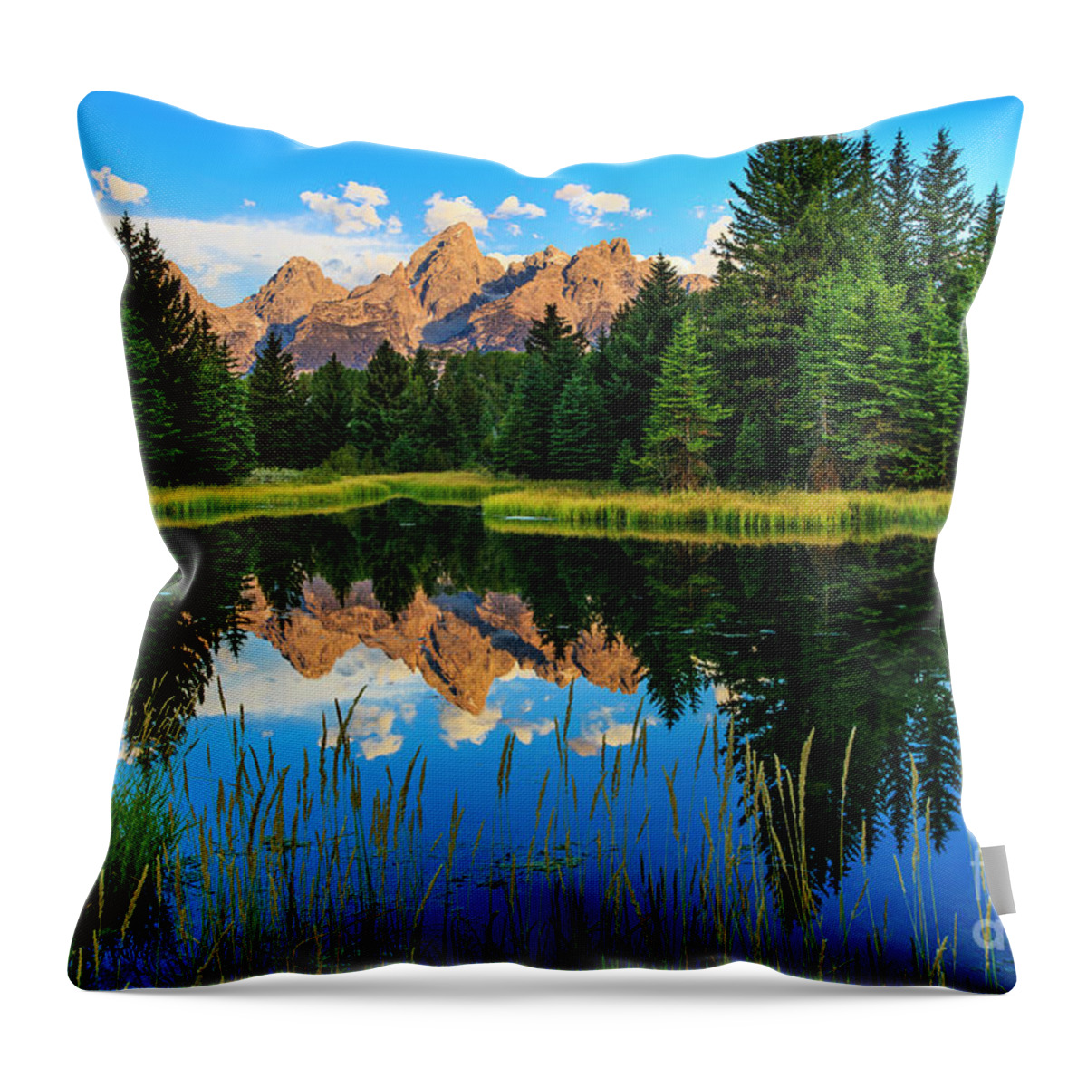 Sunrise Throw Pillow featuring the photograph Grand Teton Reflections in Snake River by Ben Graham