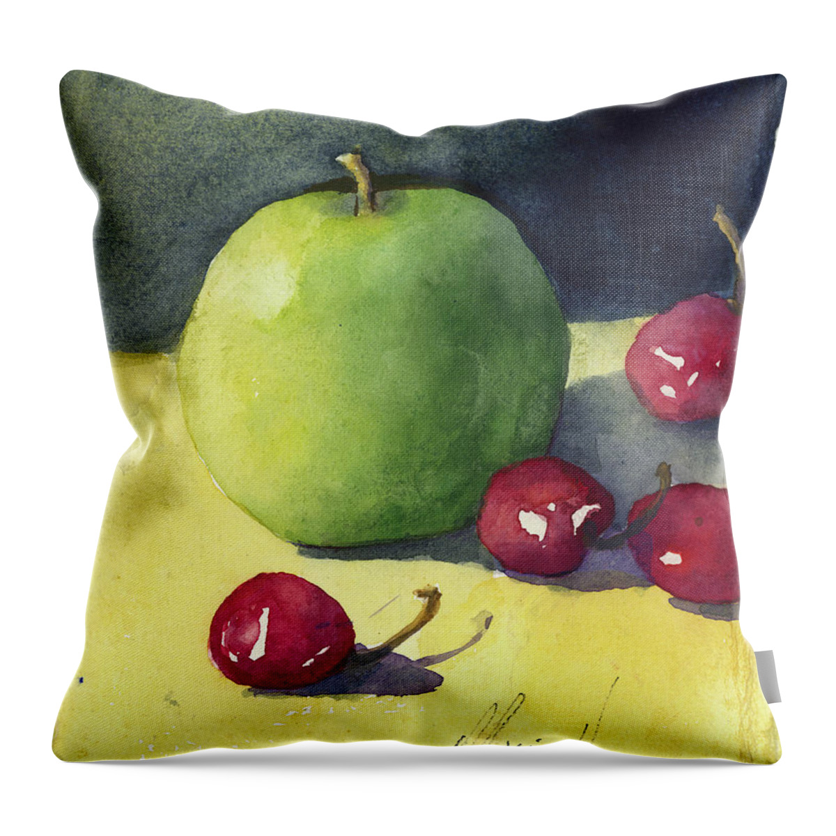 Fruit Throw Pillow featuring the painting Granny Smith and Friends by Maria Hunt