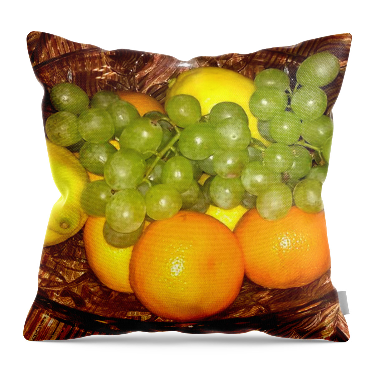 Mandarins Throw Pillow featuring the photograph Grapes, Lemons, Mandarins and Lime by Oksana Semenchenko