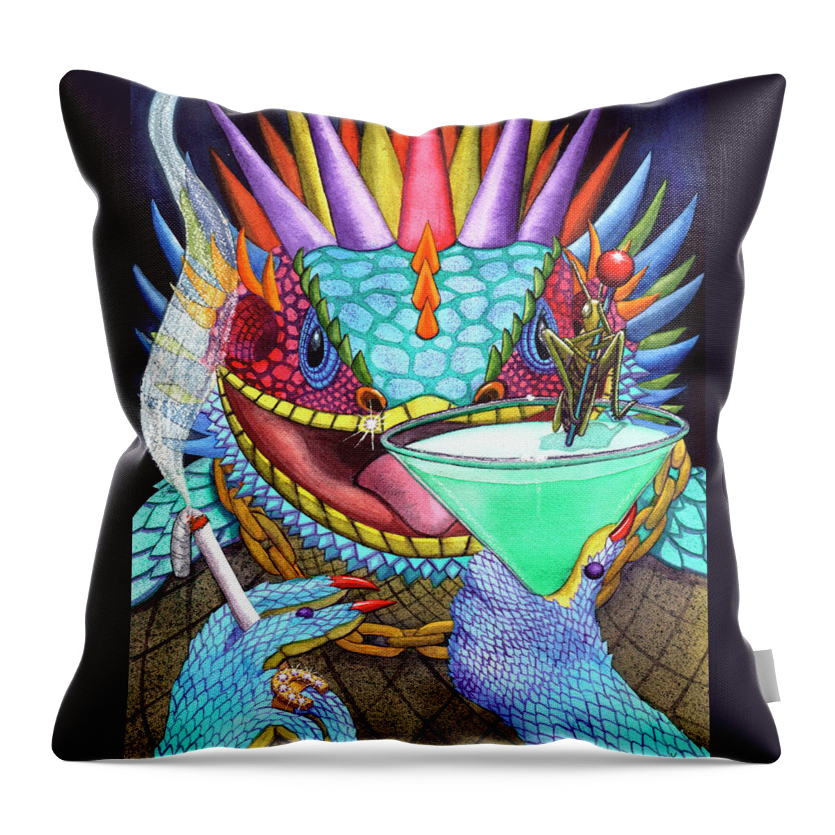 Lizard Throw Pillow featuring the painting Grasshopper by Catherine G McElroy
