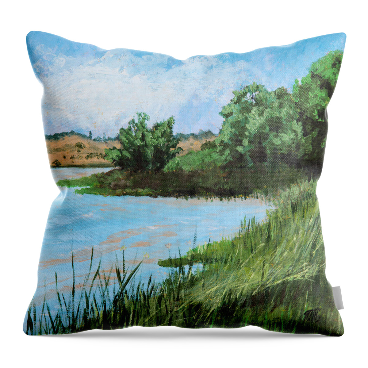 Grass Throw Pillow featuring the painting Grassy Shore by Masha Batkova