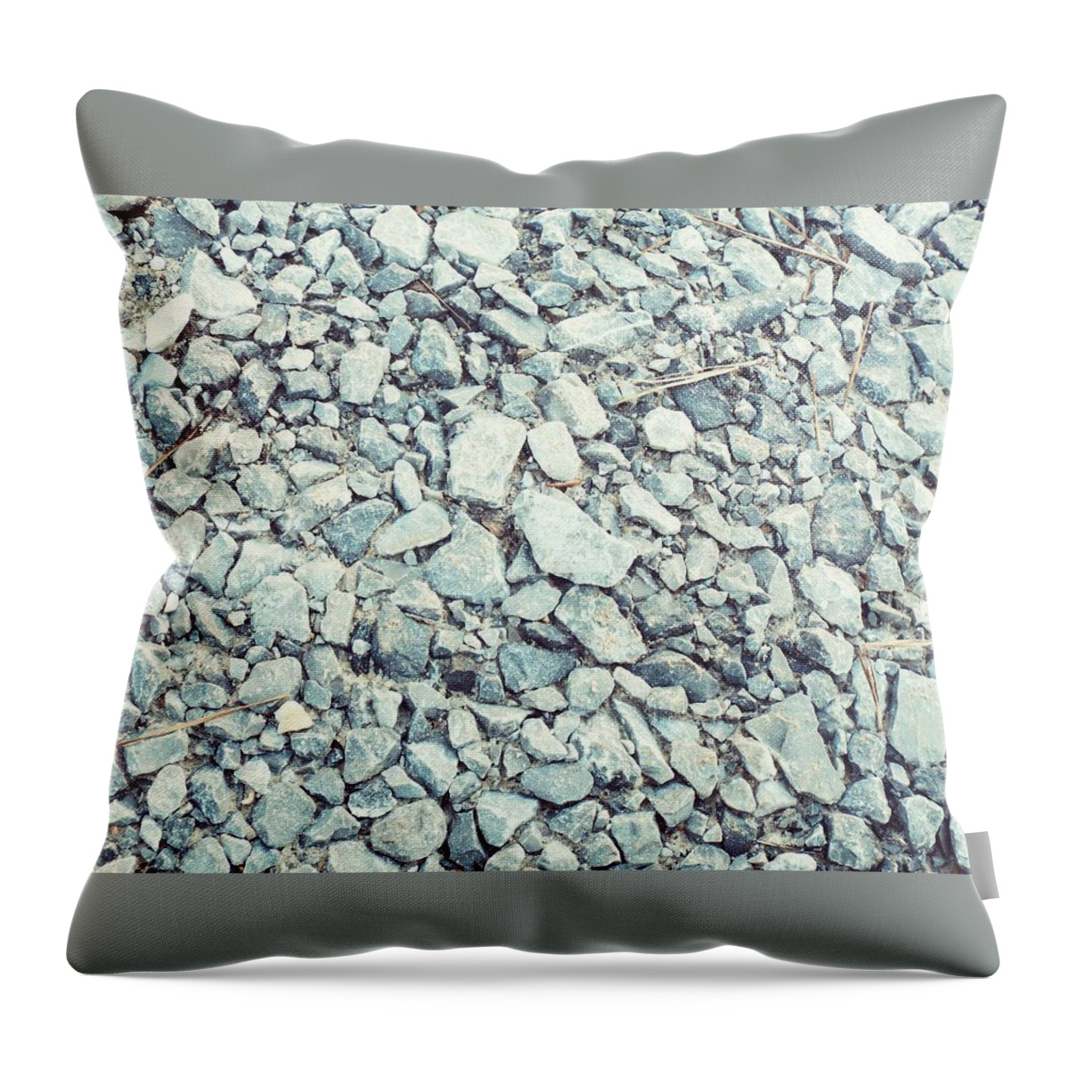 Gravel. Outdoors. Rocks. Dirt. Stones. Grey. Construction. Throw Pillow featuring the photograph Gravel by Shelby Boyle