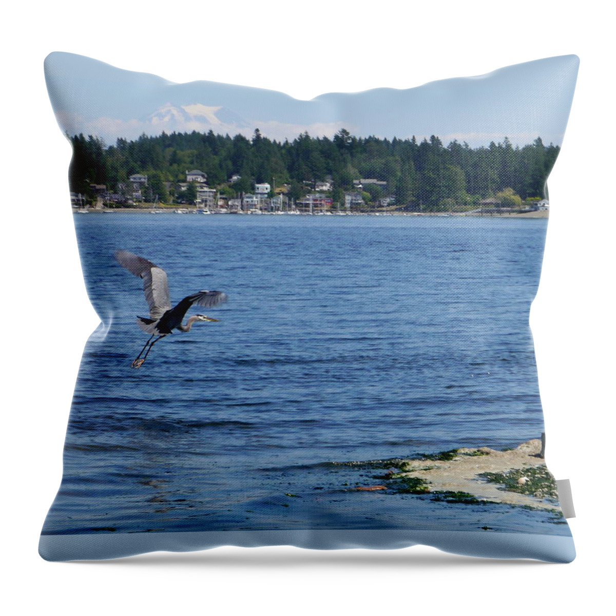 Great Blue Heron Throw Pillow featuring the photograph Great Blue Heron by Peter Mooyman