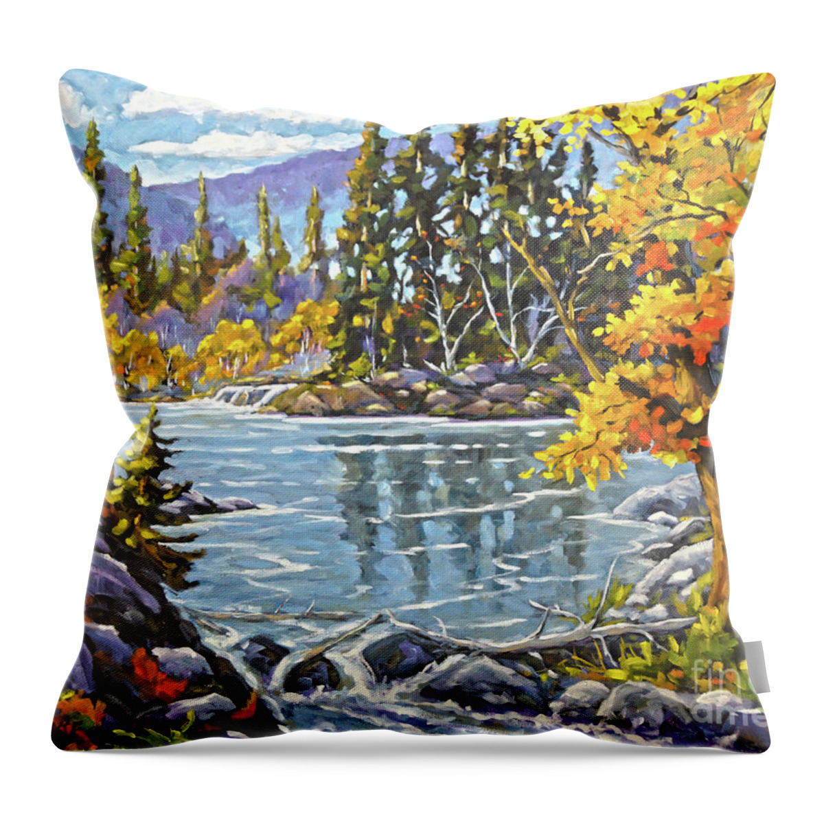 Charlevoix Landscape Scene Throw Pillow featuring the painting Great Canadian Lake - Large Original Oil Painting by Richard T Pranke