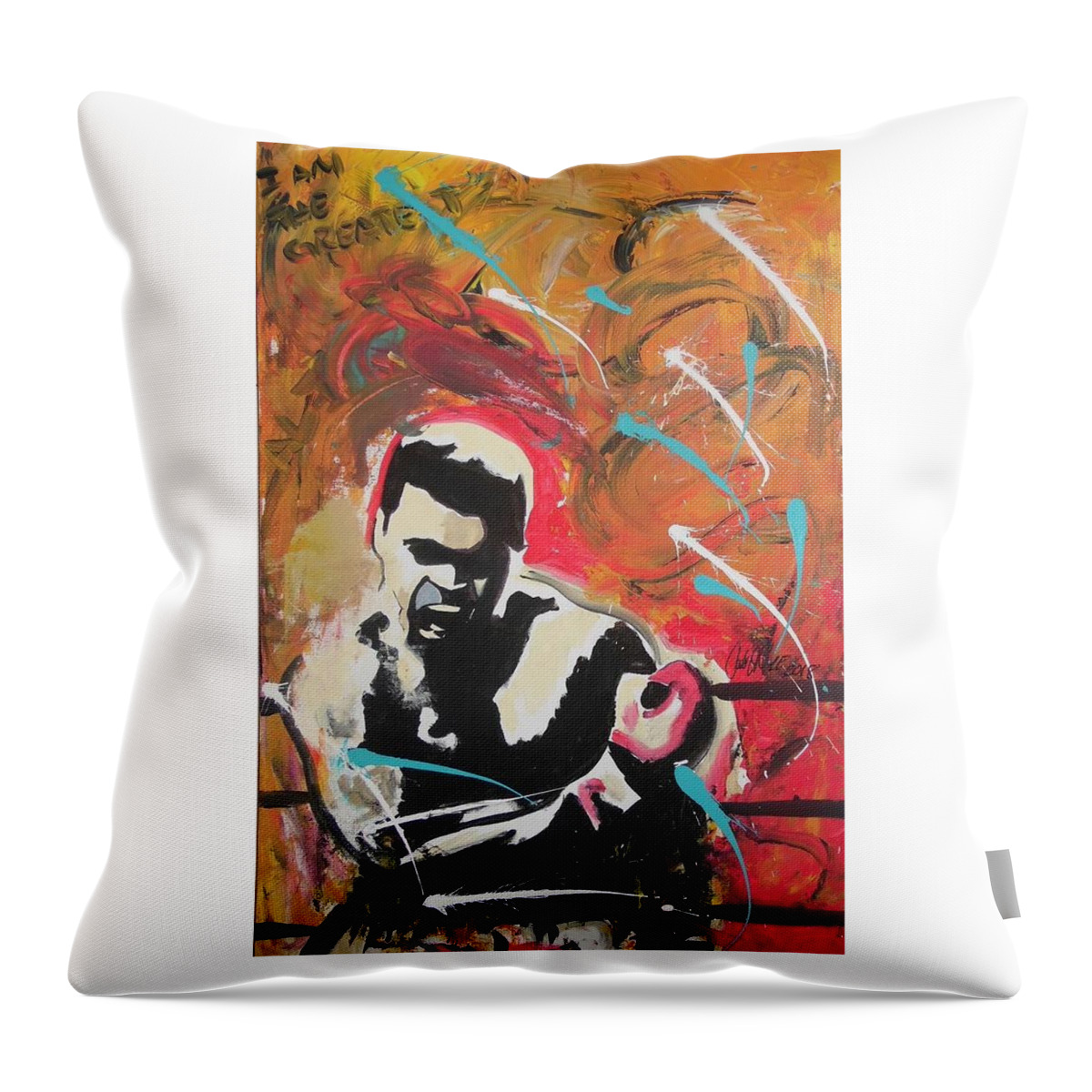 Boxing Throw Pillow featuring the painting Great Gloves Of Fire by Antonio Moore