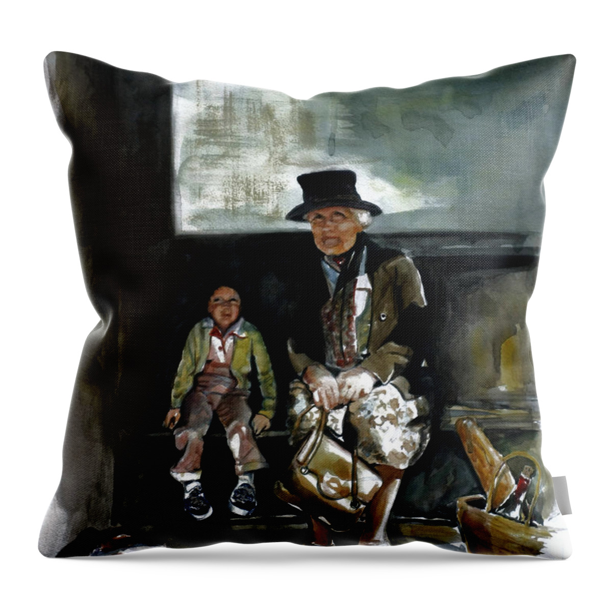 Child Throw Pillow featuring the painting Great Grandma and Me by Harvie Brown
