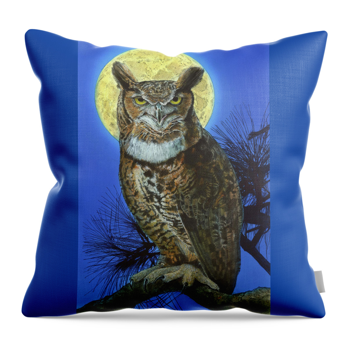 Great Horned Owl Throw Pillow featuring the painting Great Horned Owl 2 by John Dyess