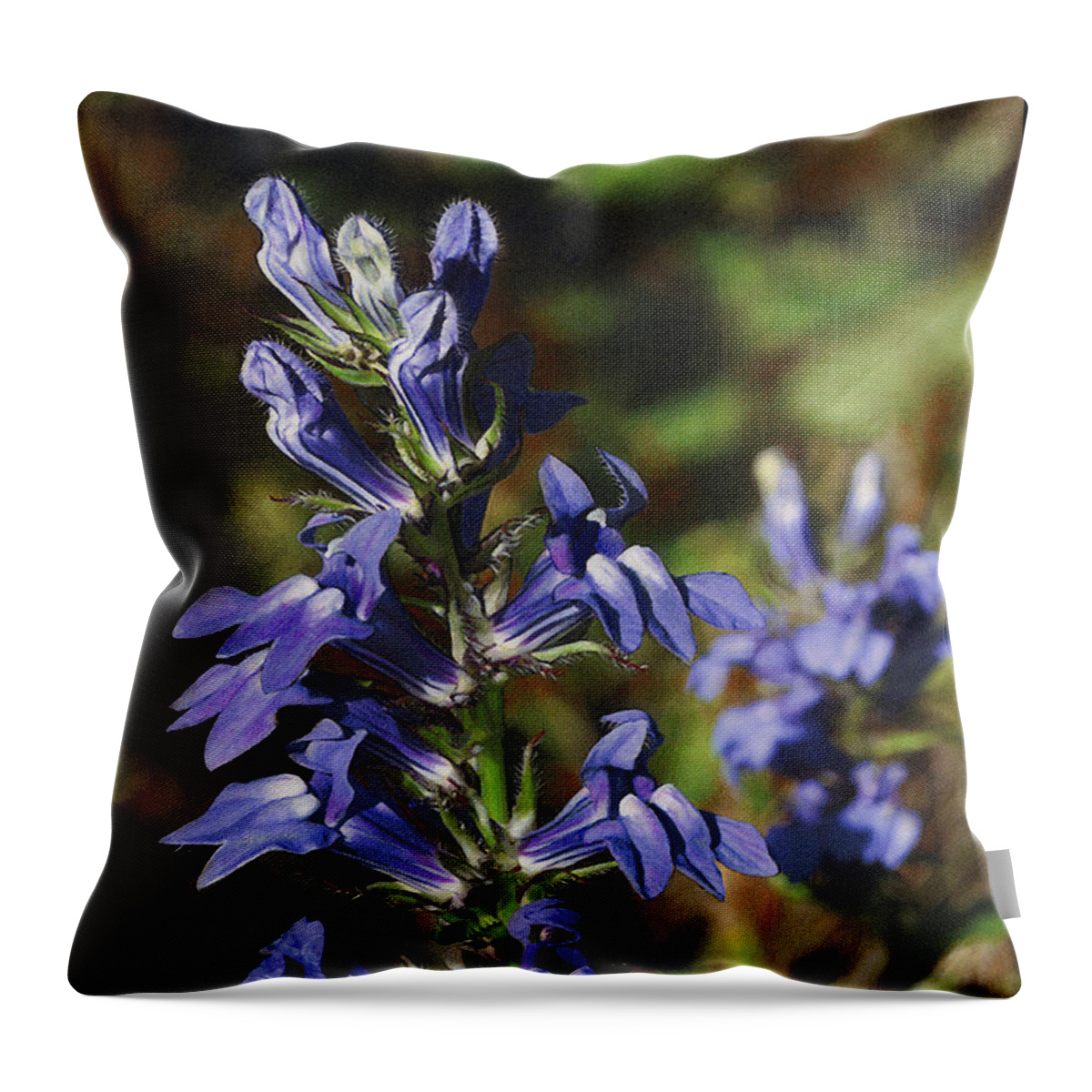 Wildflower Throw Pillow featuring the drawing Great Lobelia Blues by Bruce Morrison
