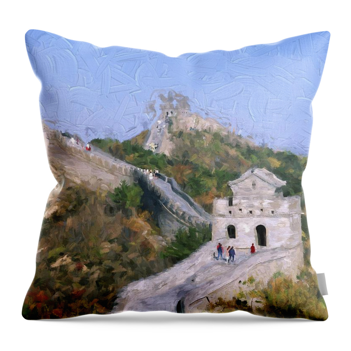 China Throw Pillow featuring the painting Great Wall at Badaling by Patrick Hoenderkamp