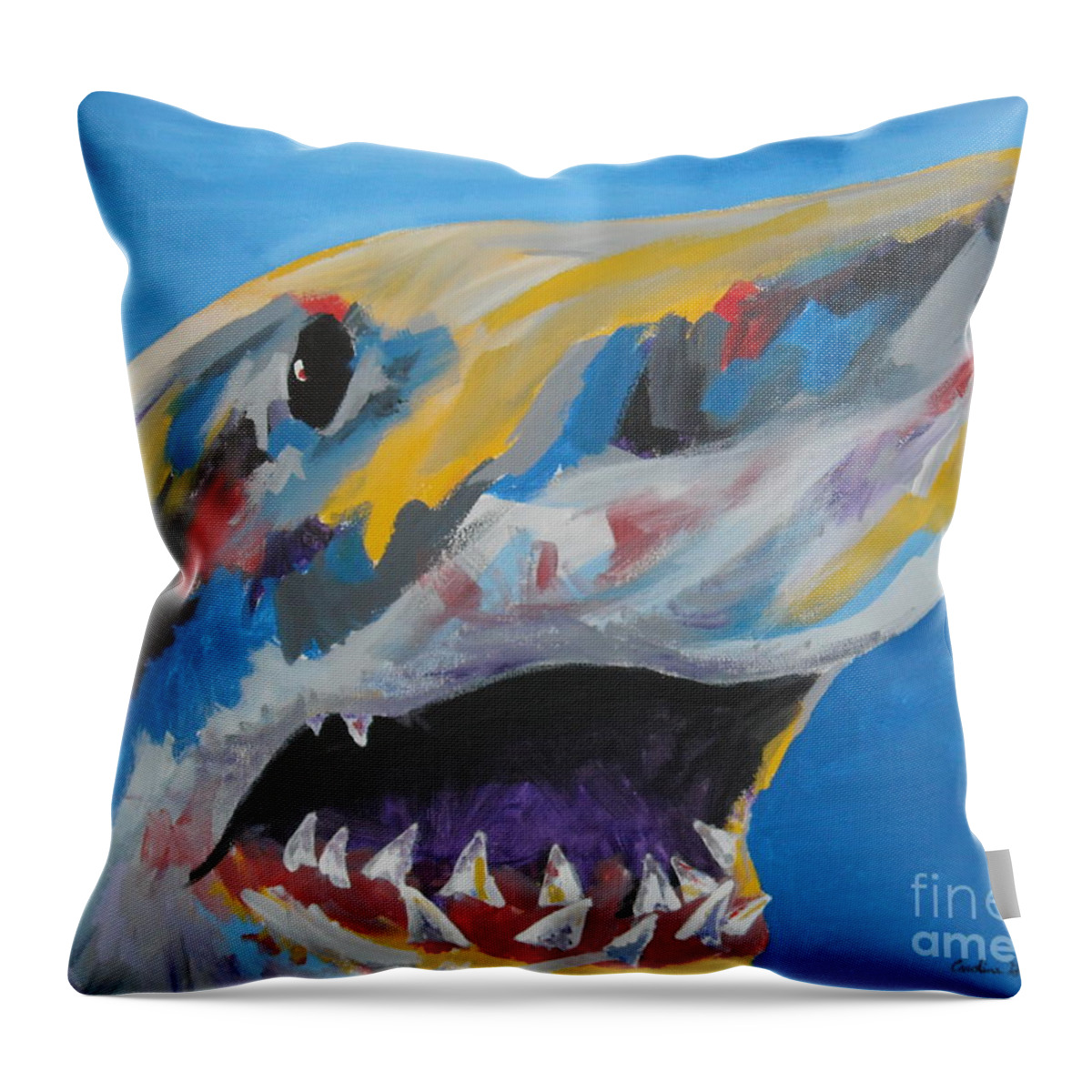 Shark Throw Pillow featuring the painting Great White by Caroline Davis