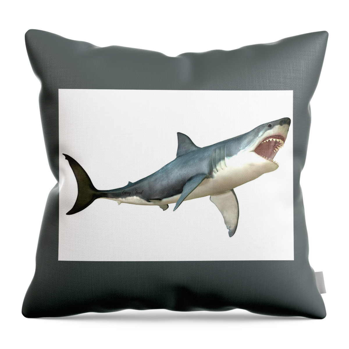 Great White Shark Throw Pillow featuring the painting Great White Shark Attack by Corey Ford